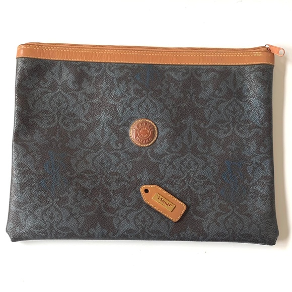 I SANTI Vintage Zipper Pouch Clutch Leather Embossed Logo - Picture 1 of 8